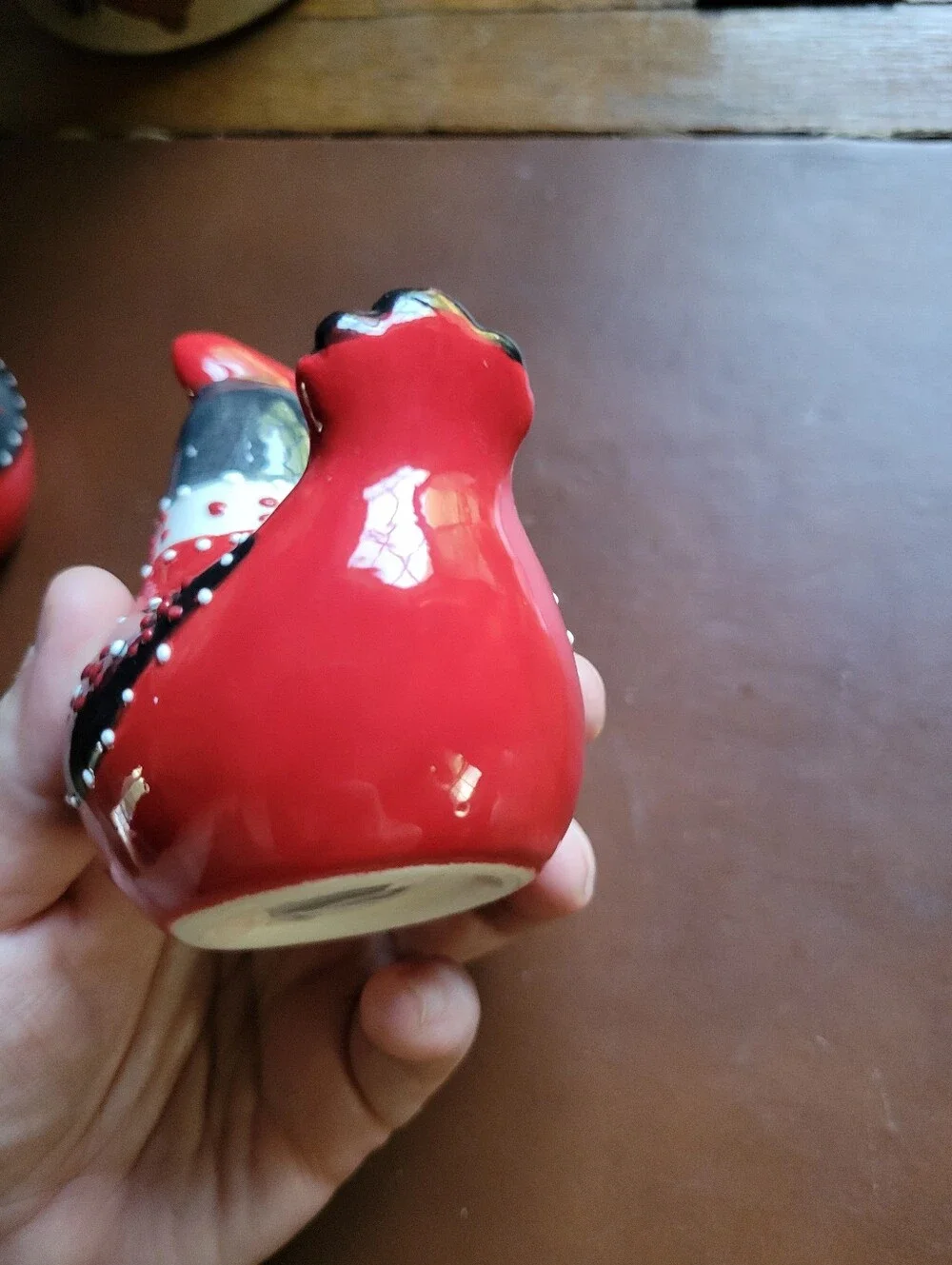 Ceramic Chicken Shaped Polka Dot Salt & Pepper Shakers Black White Red Set